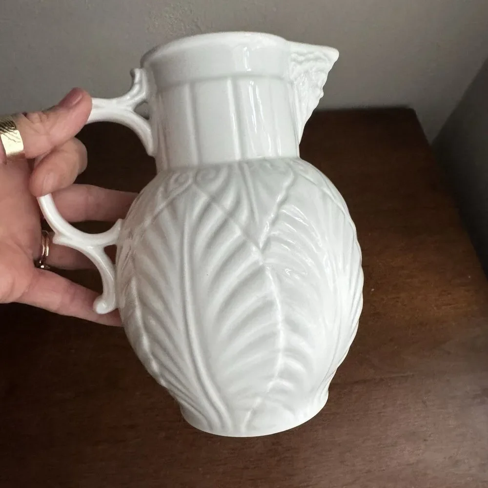 Coalport England Caughley Mask-Head Jug Pitcher White Porcelain 6.75